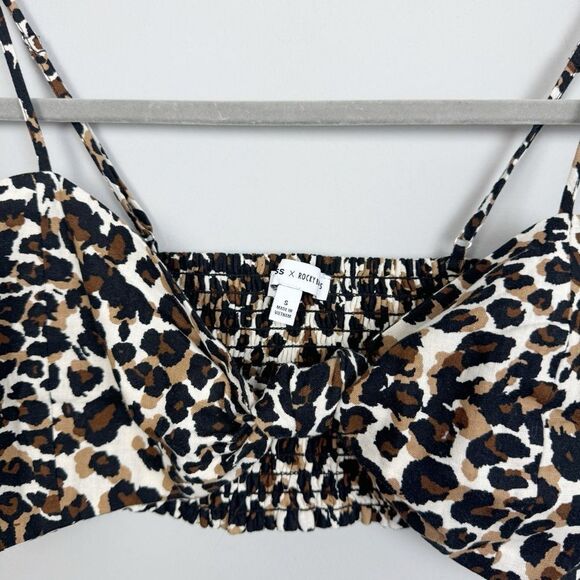 EXPRESS X ROCKY BARNES | Linen Blend Leopard Bow Front Crop Top Women’s Size S - Picture 5 of 11